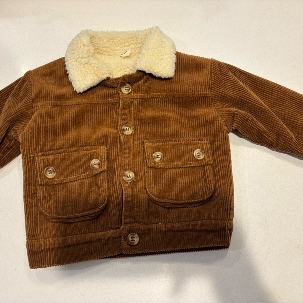 Brown Corduroy Kids Jacket with Cream Collar